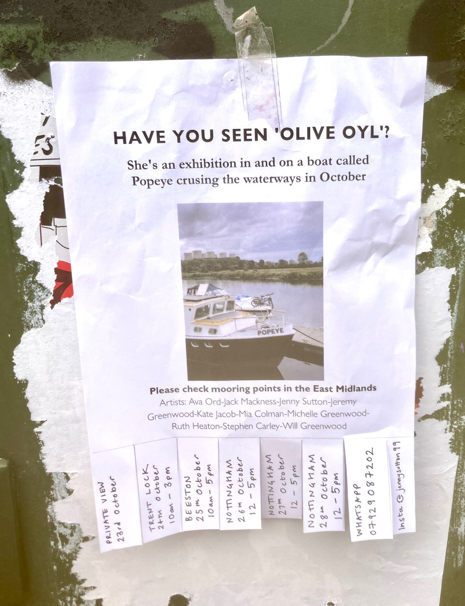 Olive Oyl an art exhibition on a boat called Popeye