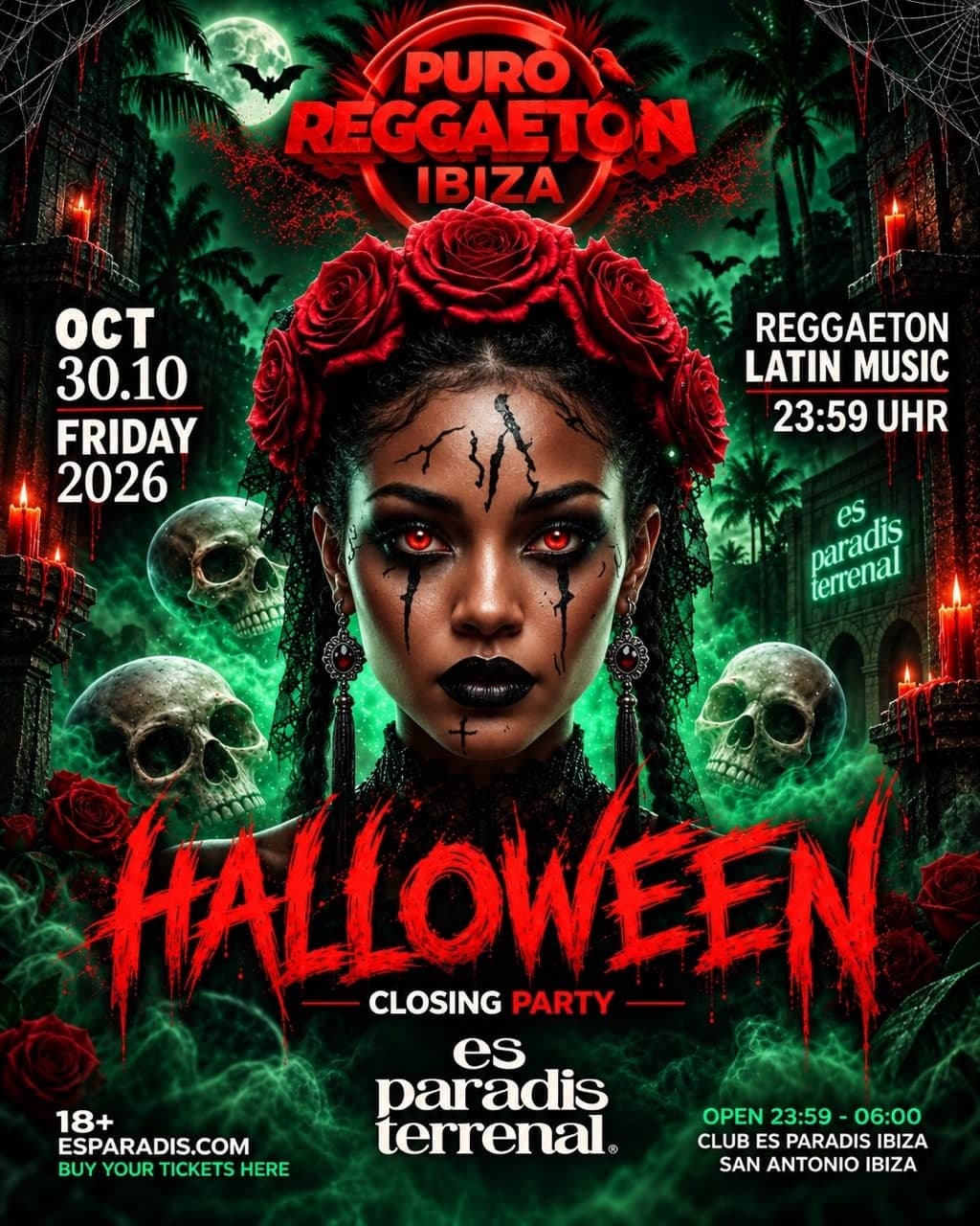 Fiesta de Halloween en Es Paradis – Puro Reggaeton Closing Party